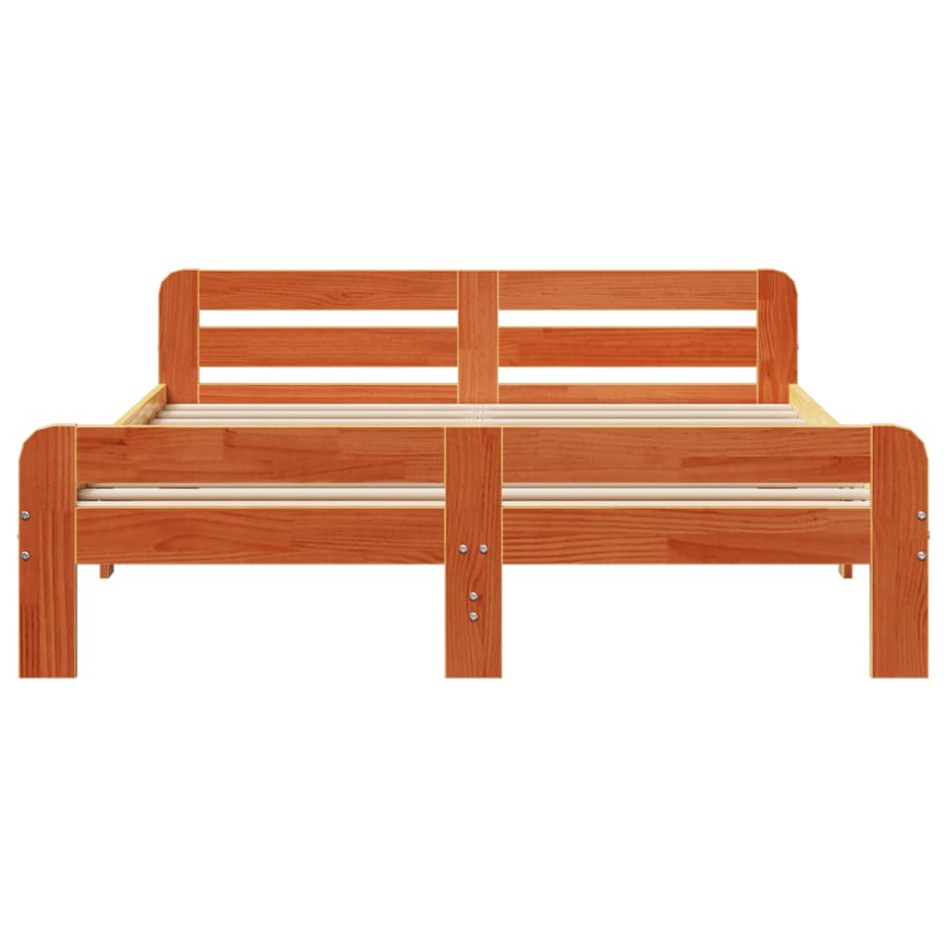 Cama sin colchón madera maciza de pino marrón cera 140x190