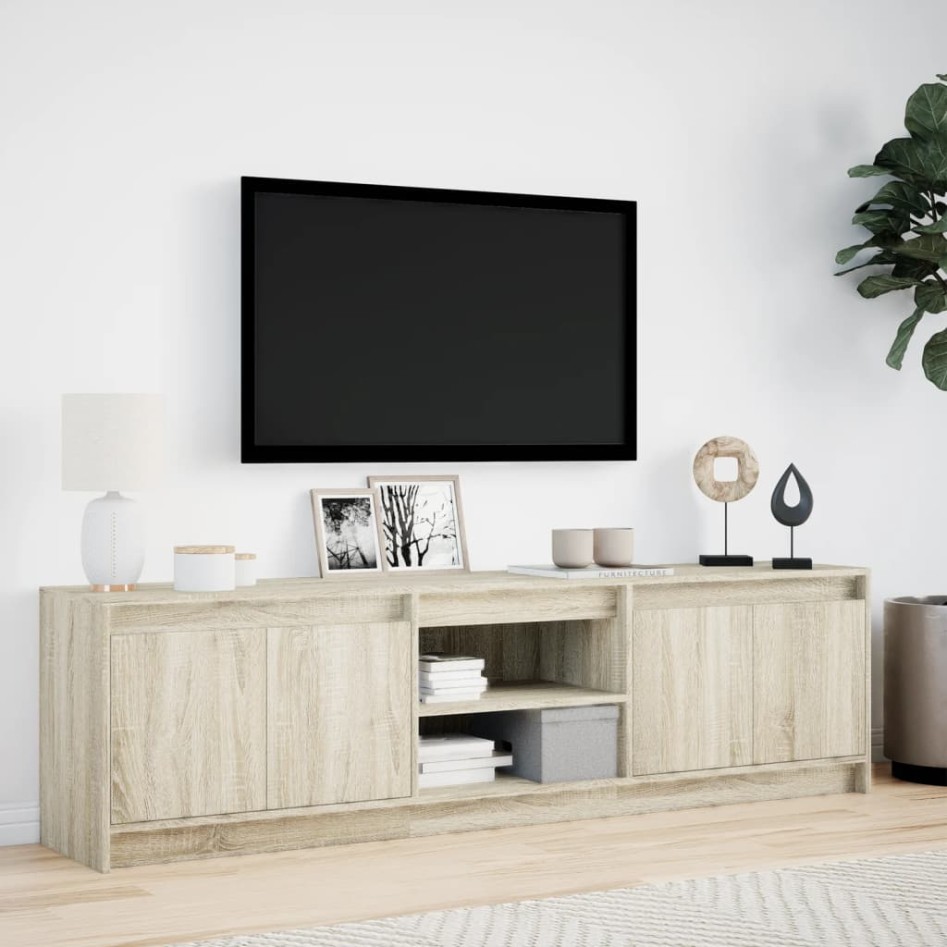 Mueble de TV LED madera de ingeniería roble Sonoma 180x34x50