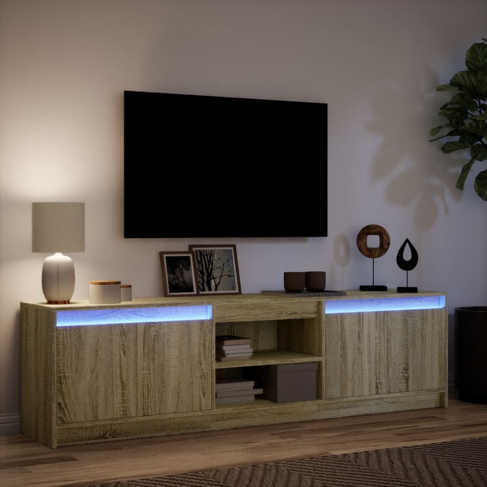 Mueble de TV LED madera de ingeniería roble Sonoma 180x34x50