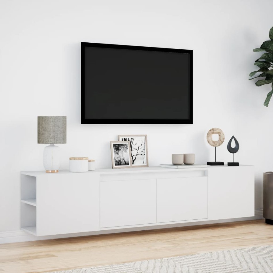 Mueble de TV de pared con luz LED blanco 180x31x39,5