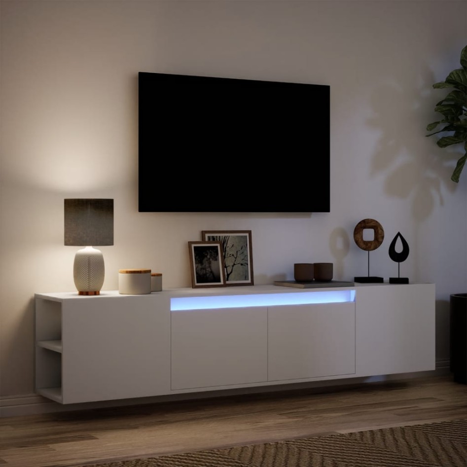 Mueble de TV de pared con luz LED blanco 180x31x39,5