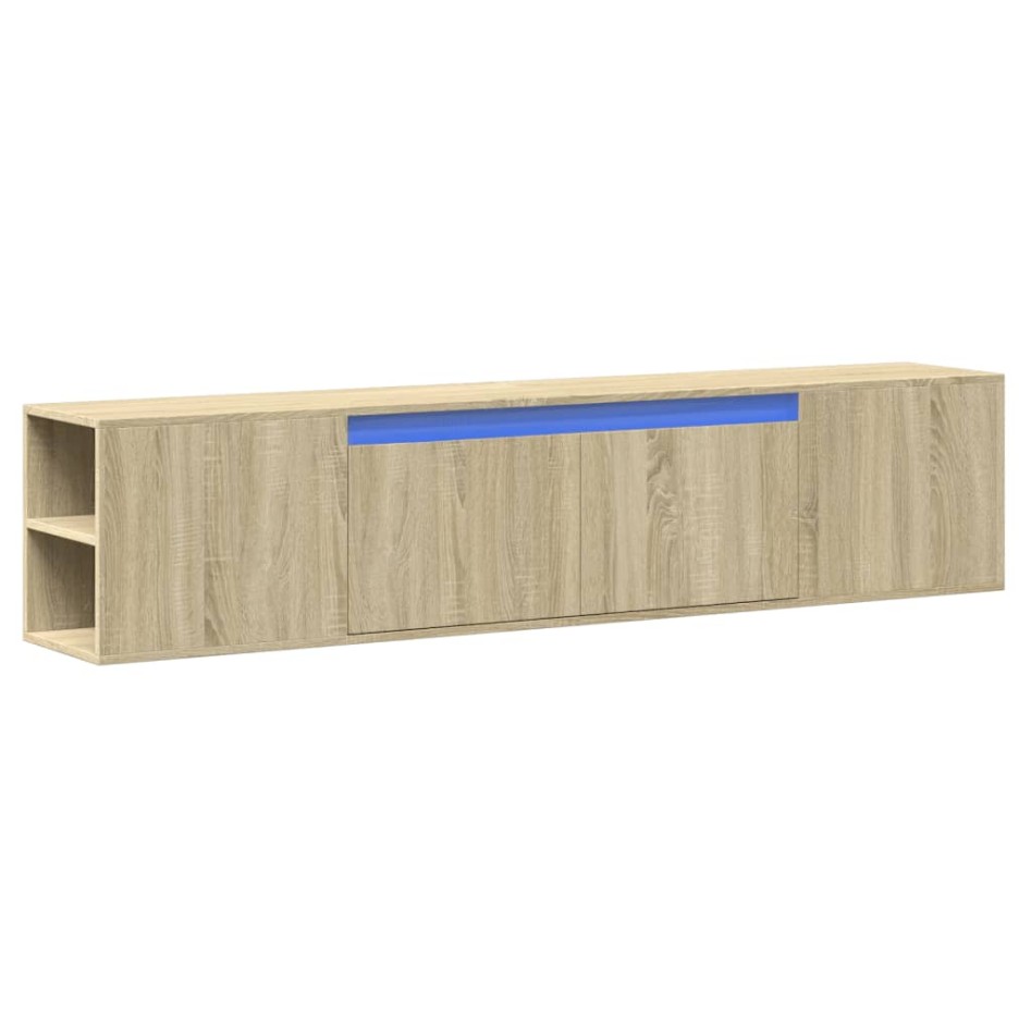 Mueble de TV de pared con luz LED roble Sonoma 180x31x39,5