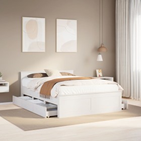 Cama con cabecero sin colchón madera maciza blanca 150x200