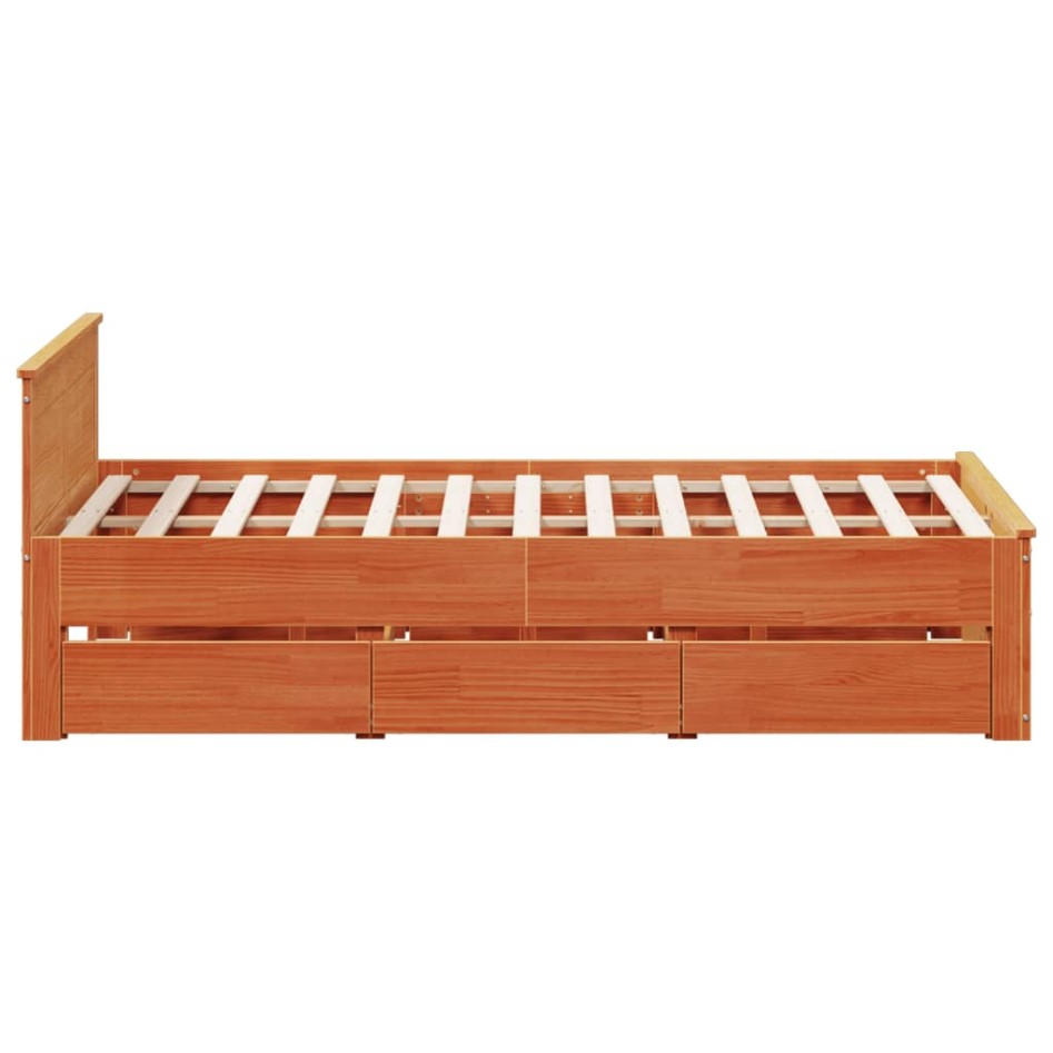 Cama con cabecero sin colchón madera maciza marrón 160x200