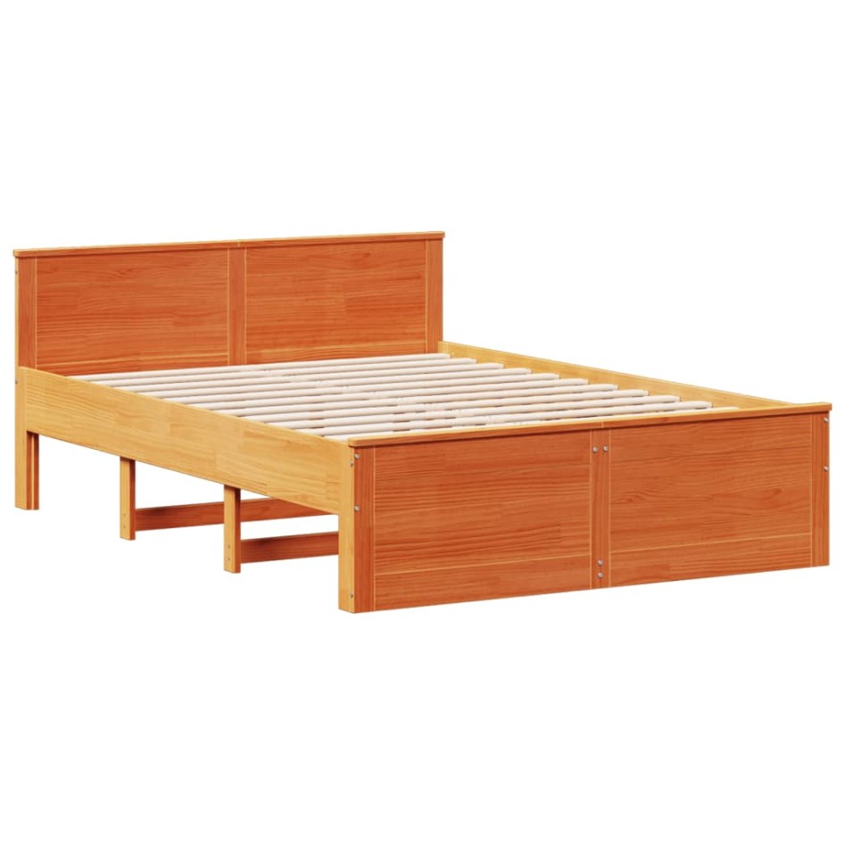 Cama con cabecero sin colchón madera maciza marrón 160x200