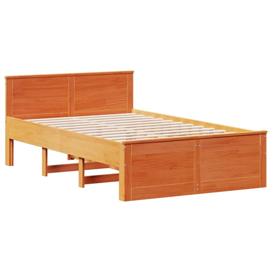 Cama con cabecero sin colchón madera maciza marrón 135x190