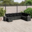 Set de sofás de jardín 8 piezas y cojines ratán sintético negro