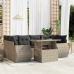 Set de sofás de jardín 7 pzas con cojines ratán PE gris claro
