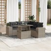 Set de sofás de jardín 6 pzas y cojines ratán sintético gris