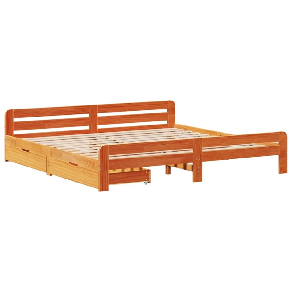 Cama sin colchón madera maciza de pino marrón cera 200x200