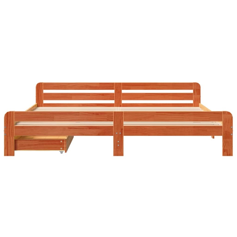 Cama sin colchón madera maciza de pino marrón cera 200x200