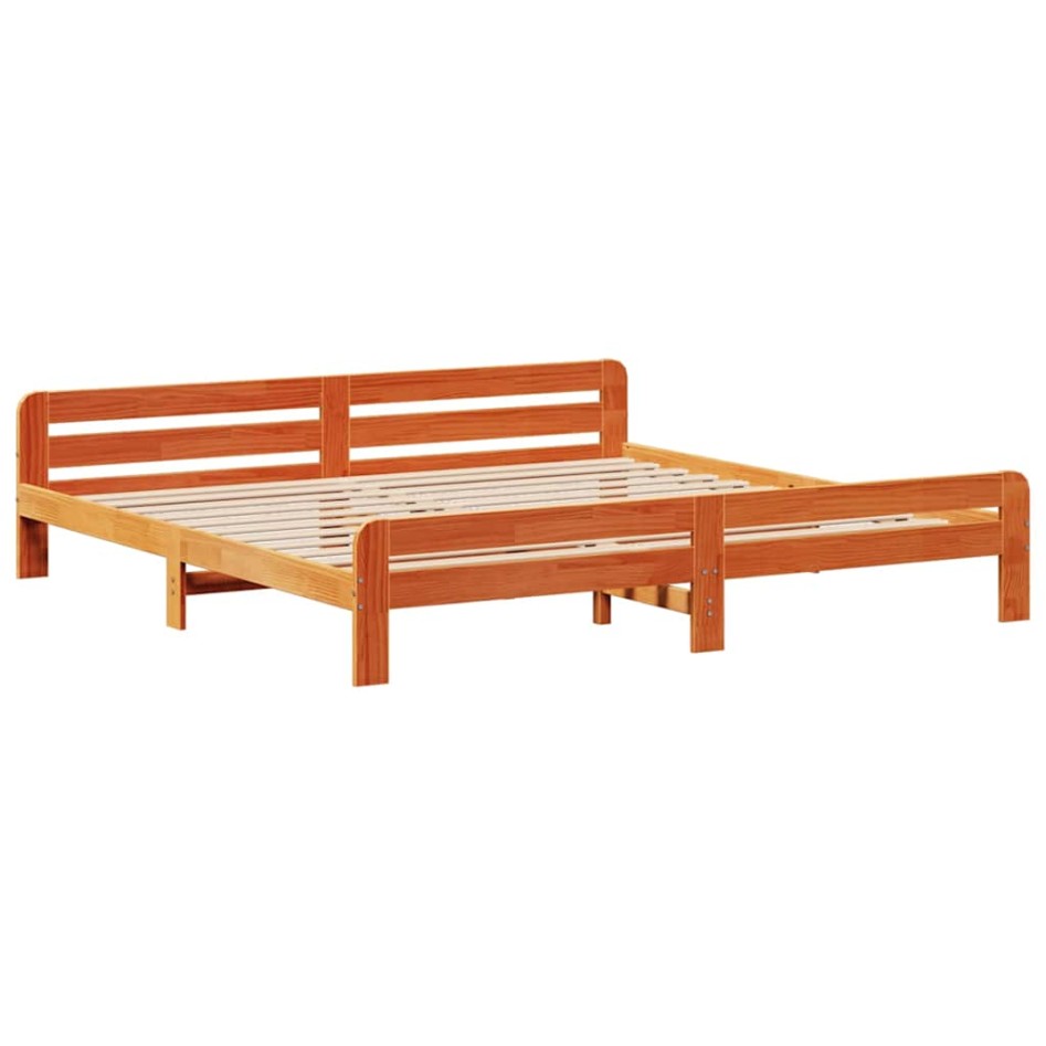 Cama sin colchón madera maciza de pino marrón cera 200x200