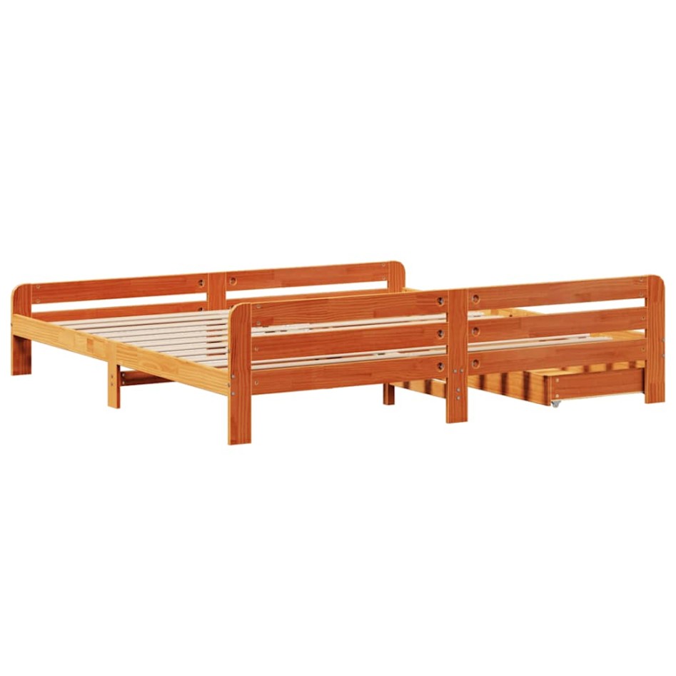 Cama sin colchón madera maciza de pino marrón cera 200x200