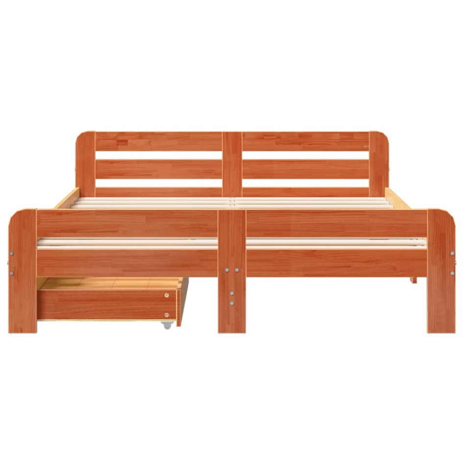 Cama sin colchón madera maciza de pino marrón cera 140x200