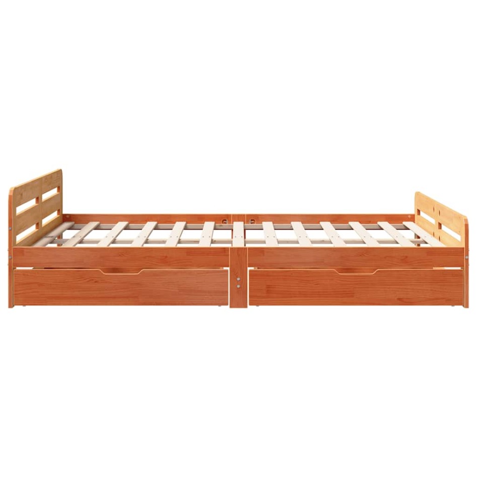 Cama sin colchón madera maciza de pino marrón cera 140x200