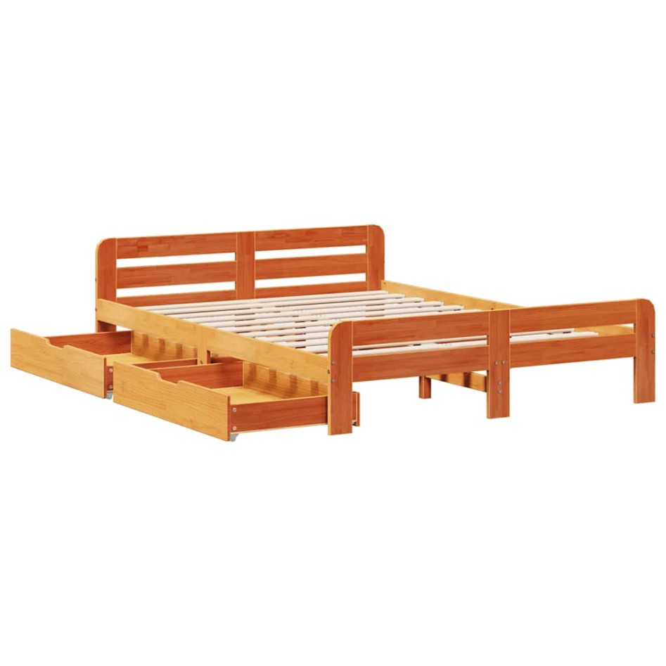 Cama sin colchón madera maciza de pino marrón cera 140x200