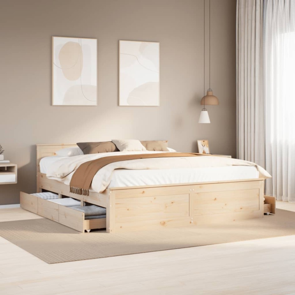 Cama sin colchón con cabecero madera maciza de pino 180x200