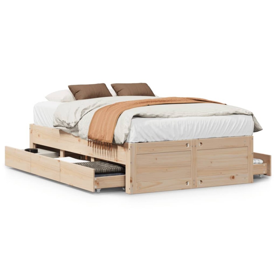 Cama sin colchón con cajones madera maciza de pino 135x190