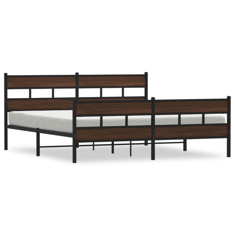 Estructura de cama sin colchón metal roble marrón 180x200