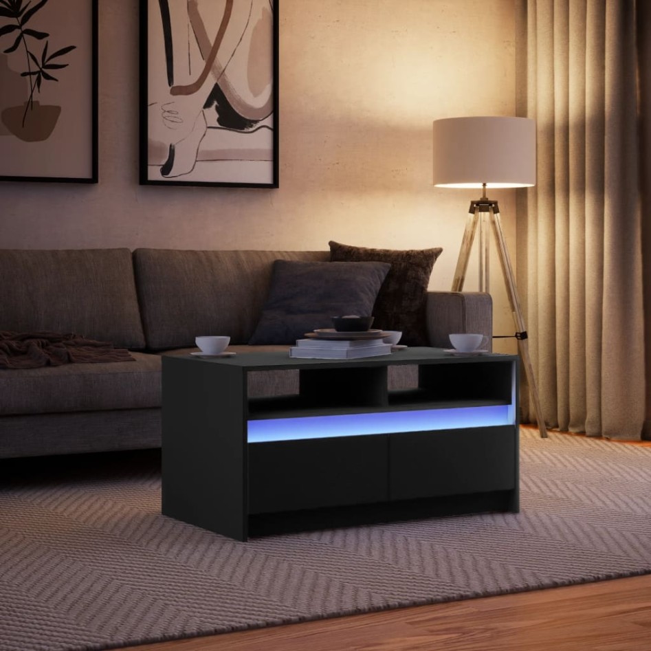 Mesa de centro con luces LED madera de ingeniería
