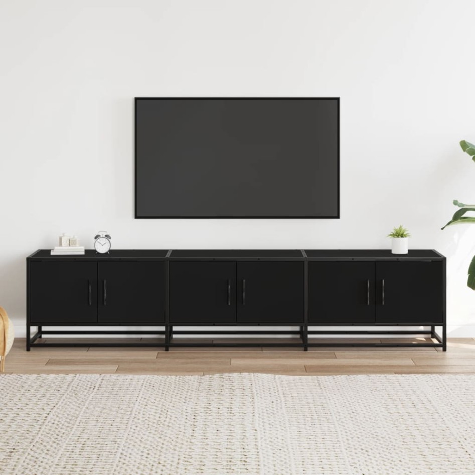 Mueble de TV madera de ingeniería negro 180x35x41