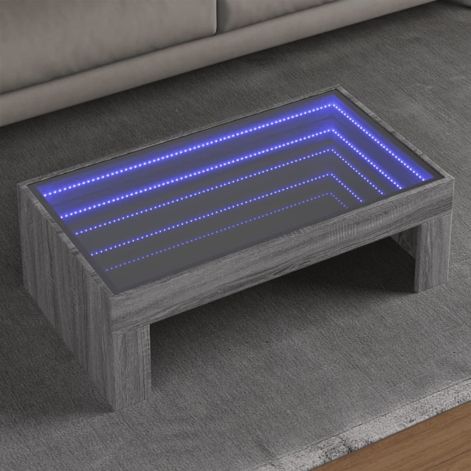 Mesa de centro con Infinity LED gris Sonoma 90x50x30