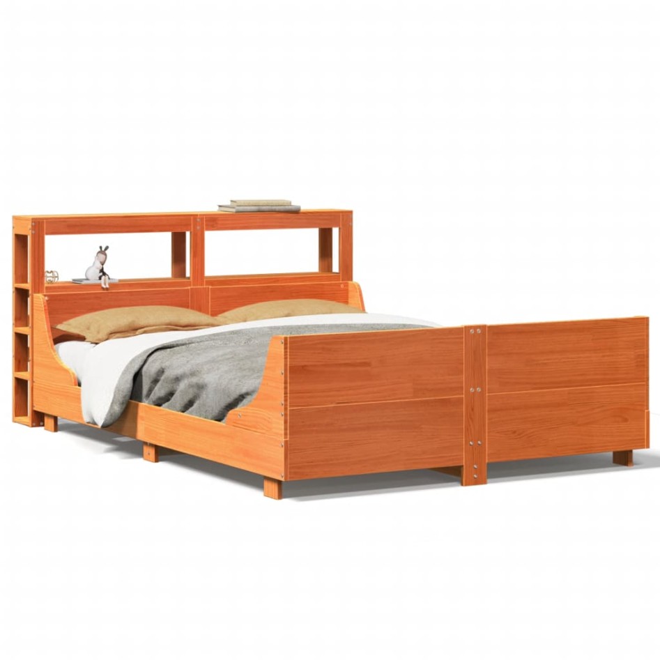 Cama sin colchón madera maciza de pino marrón cera 160x200