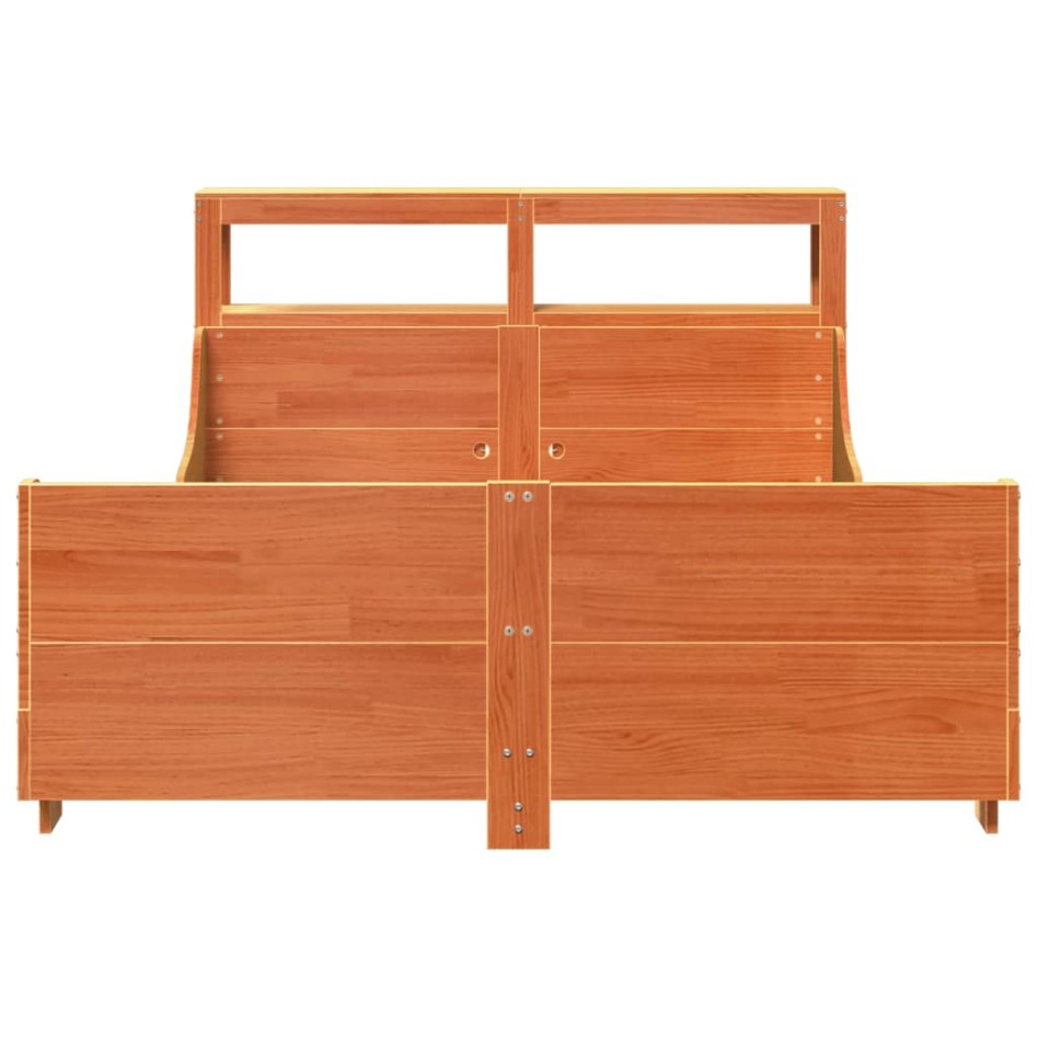 Cama sin colchón madera maciza de pino marrón cera 160x200