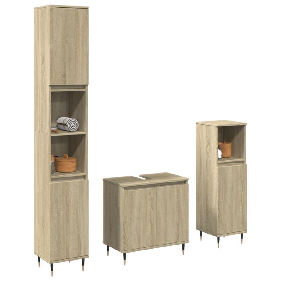 Set de muebles de baño 3 pzas madera contrachapada roble