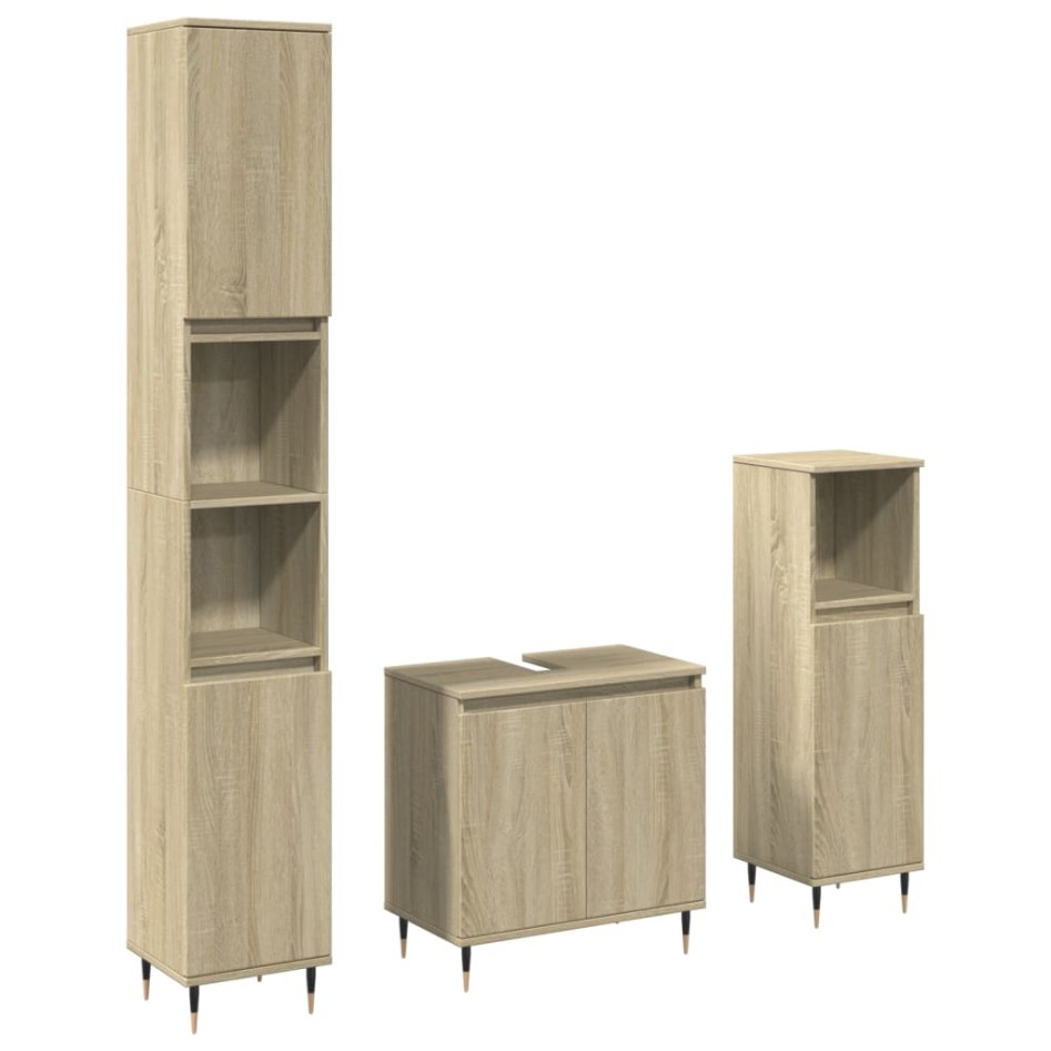 Set de muebles de baño 3 pzas madera contrachapada roble