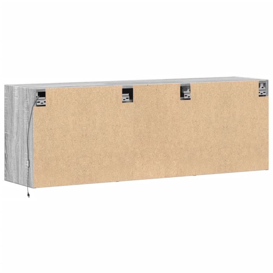 Mueble de TV de pared con luces LED gris Sonoma 130x31x45