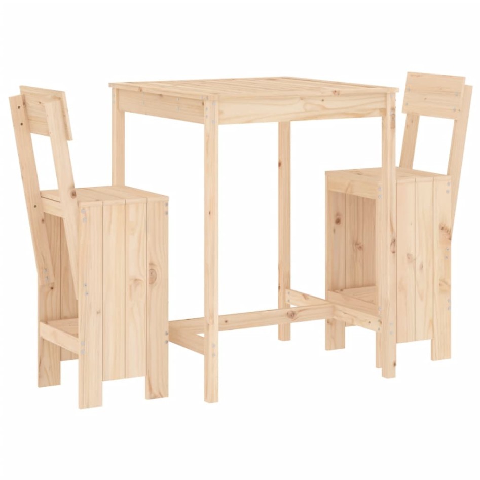 Set de mesa y taburetes altos 3 piezas madera maciza de