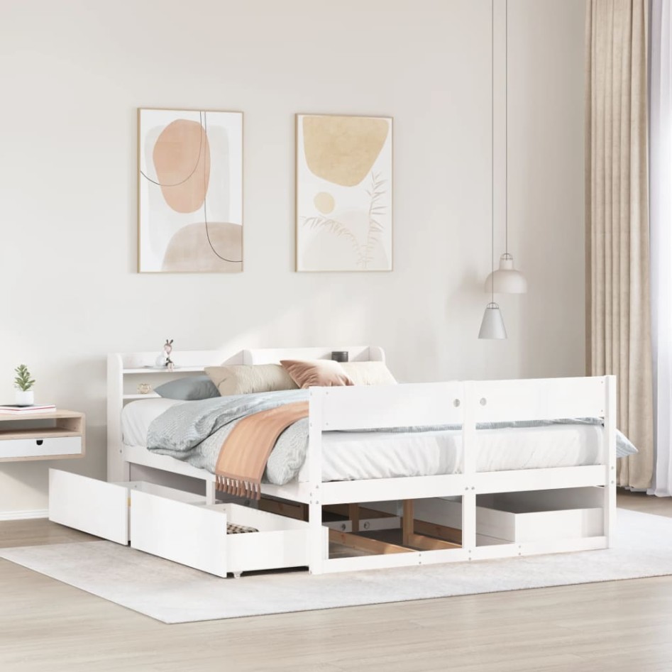 Estructura de cama sin colchón madera de pino blanca 140x200