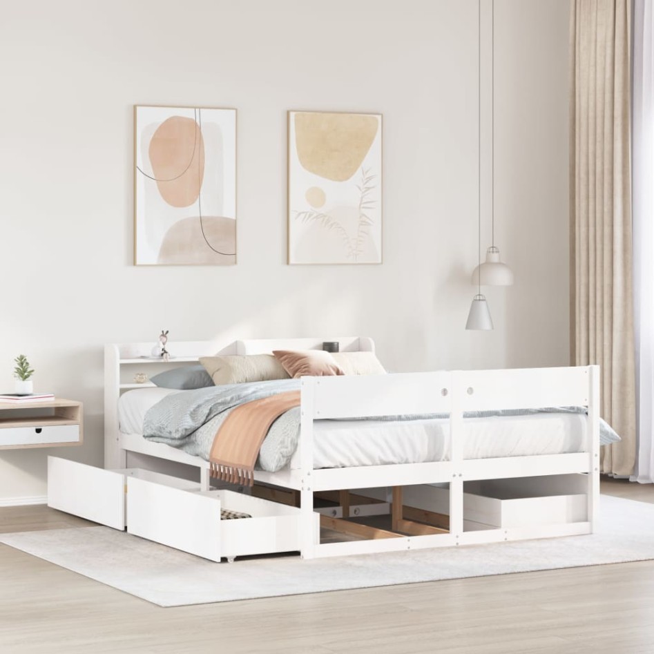 Estructura de cama sin colchón madera de pino blanca 140x190