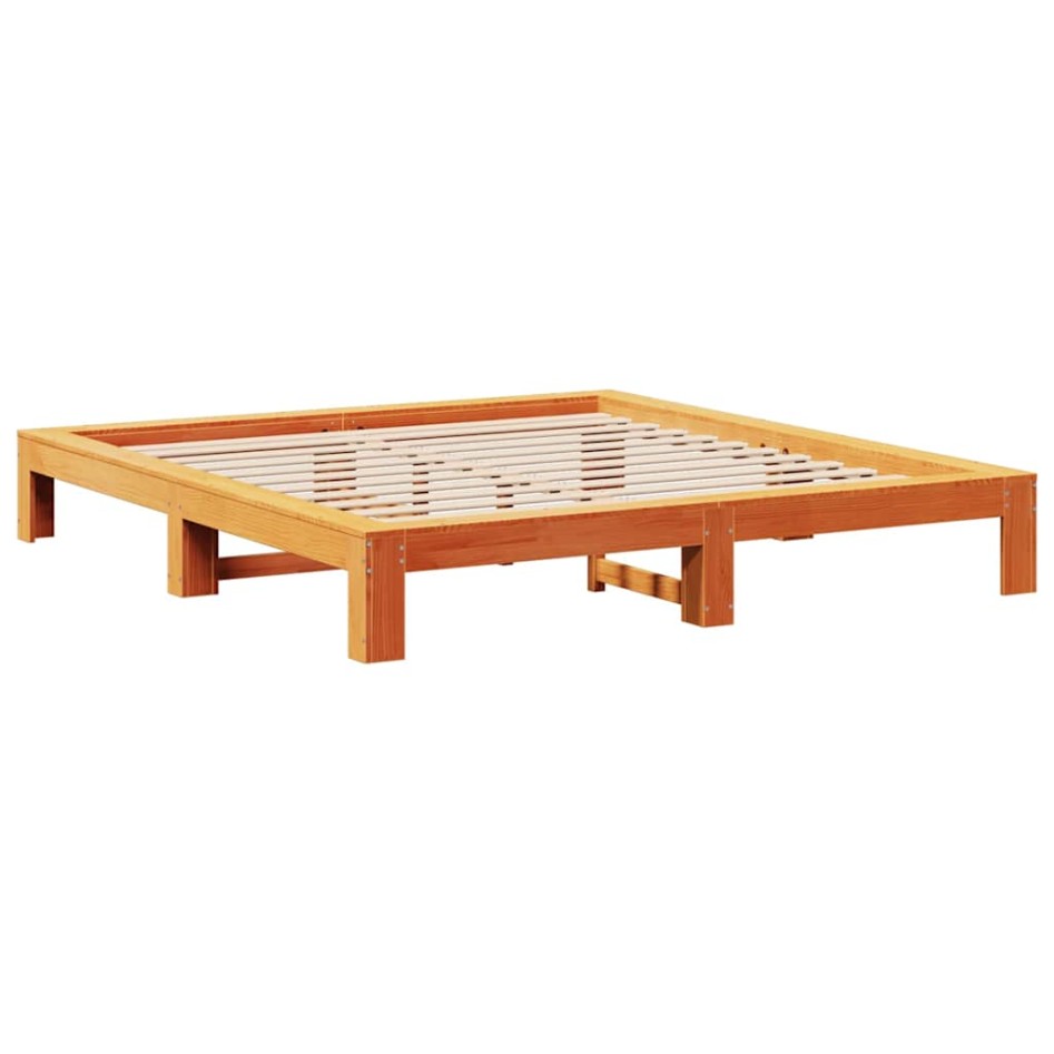 Cama sin colchón madera maciza de pino marrón cera 160x200