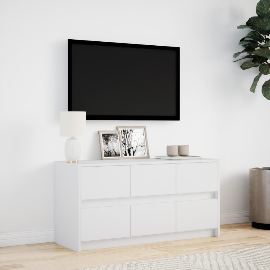 Mueble de TV con LED madera de ingeniería blanco 100x34x50