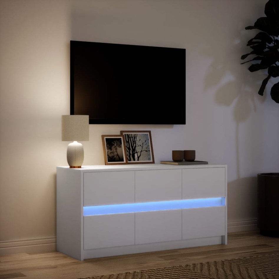 Mueble de TV con LED madera de ingeniería blanco 100x34x50