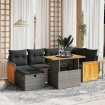 Set de sofás de jardín 7 piezas con cojines ratán PE gris