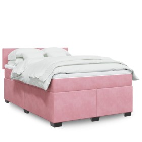 Cama box spring con colchón terciopelo rosa 160x200