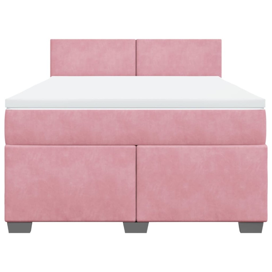 Cama box spring con colchón terciopelo rosa 160x200