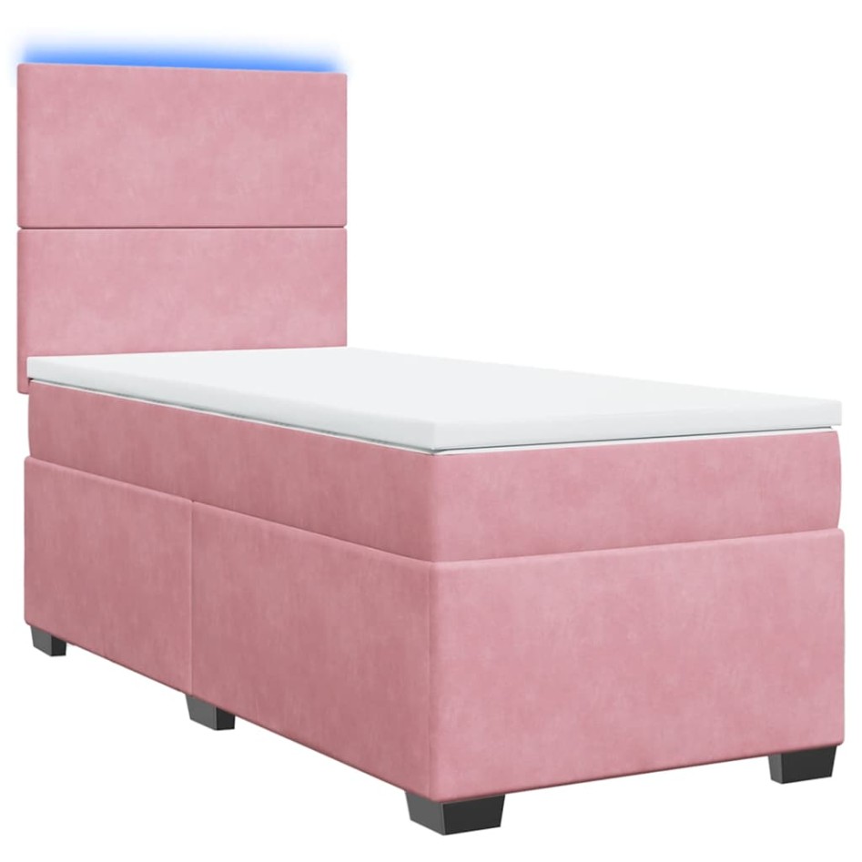 Cama box spring con colchón terciopelo rosa 80x200