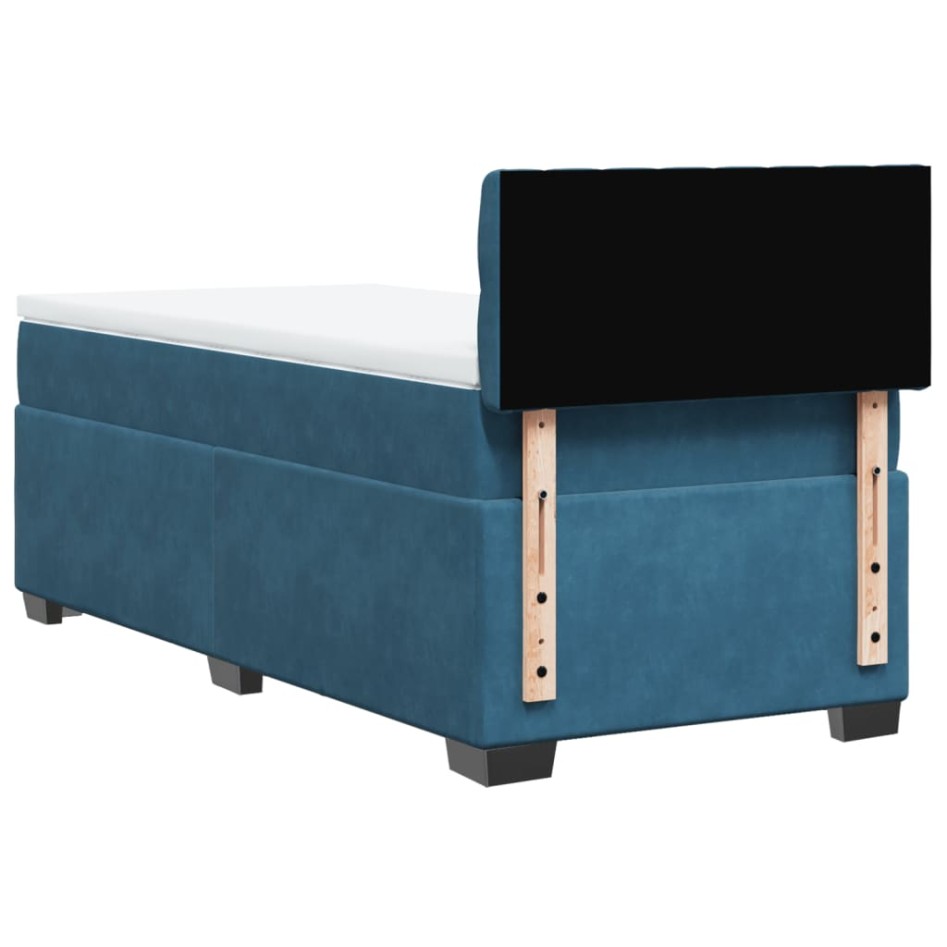Cama box spring con colchón terciopelo azul 90x200