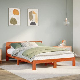 Cama sin colchón madera maciza de pino marrón cera 160x200