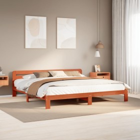 Cama sin colchón madera maciza de pino marrón cera 180x200