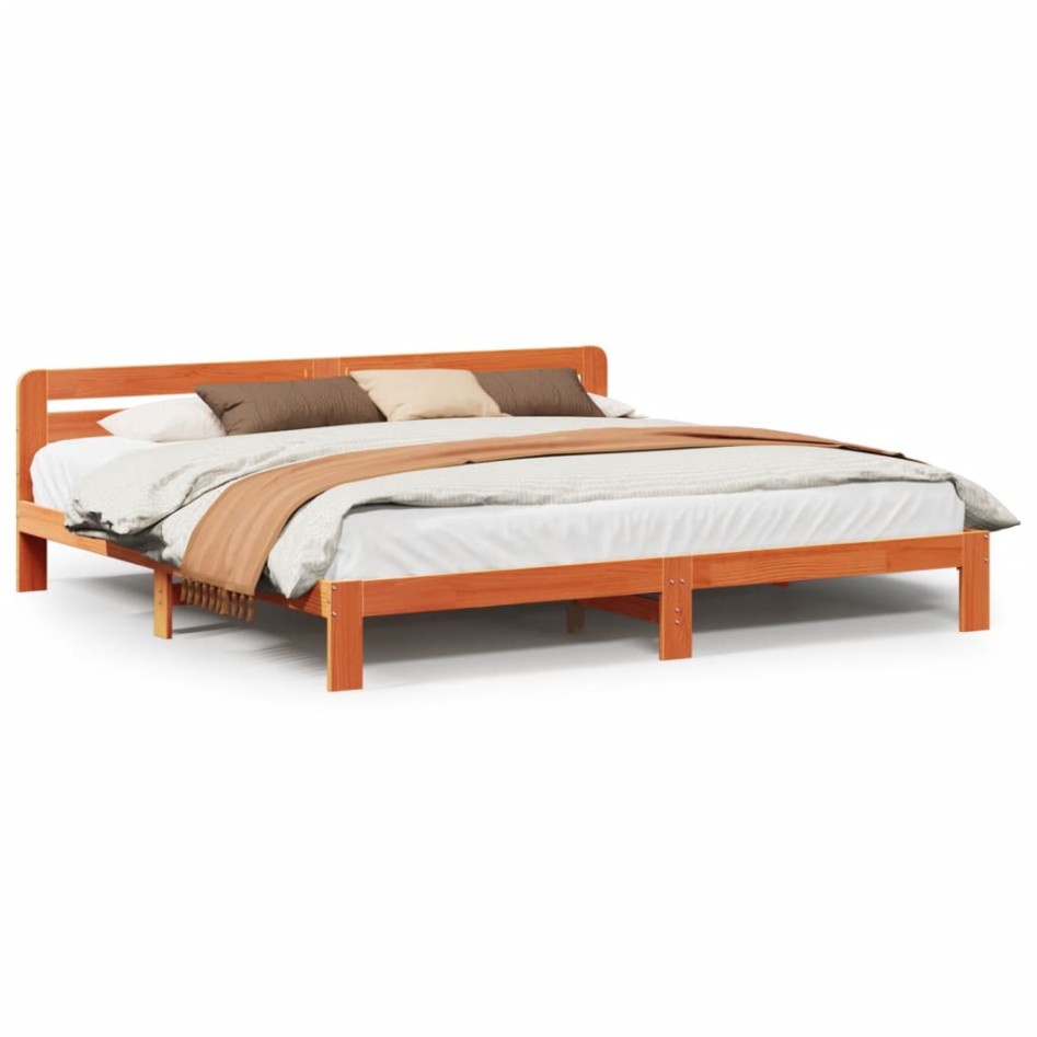 Cama sin colchón madera maciza de pino marrón cera 180x200