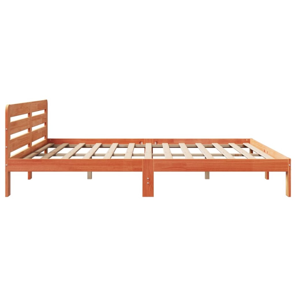 Cama sin colchón madera maciza de pino marrón cera 180x200