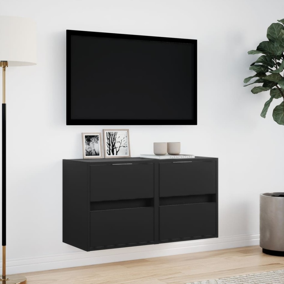 Muebles de TV de pared con luces LED 2 uds negro 41x31x45