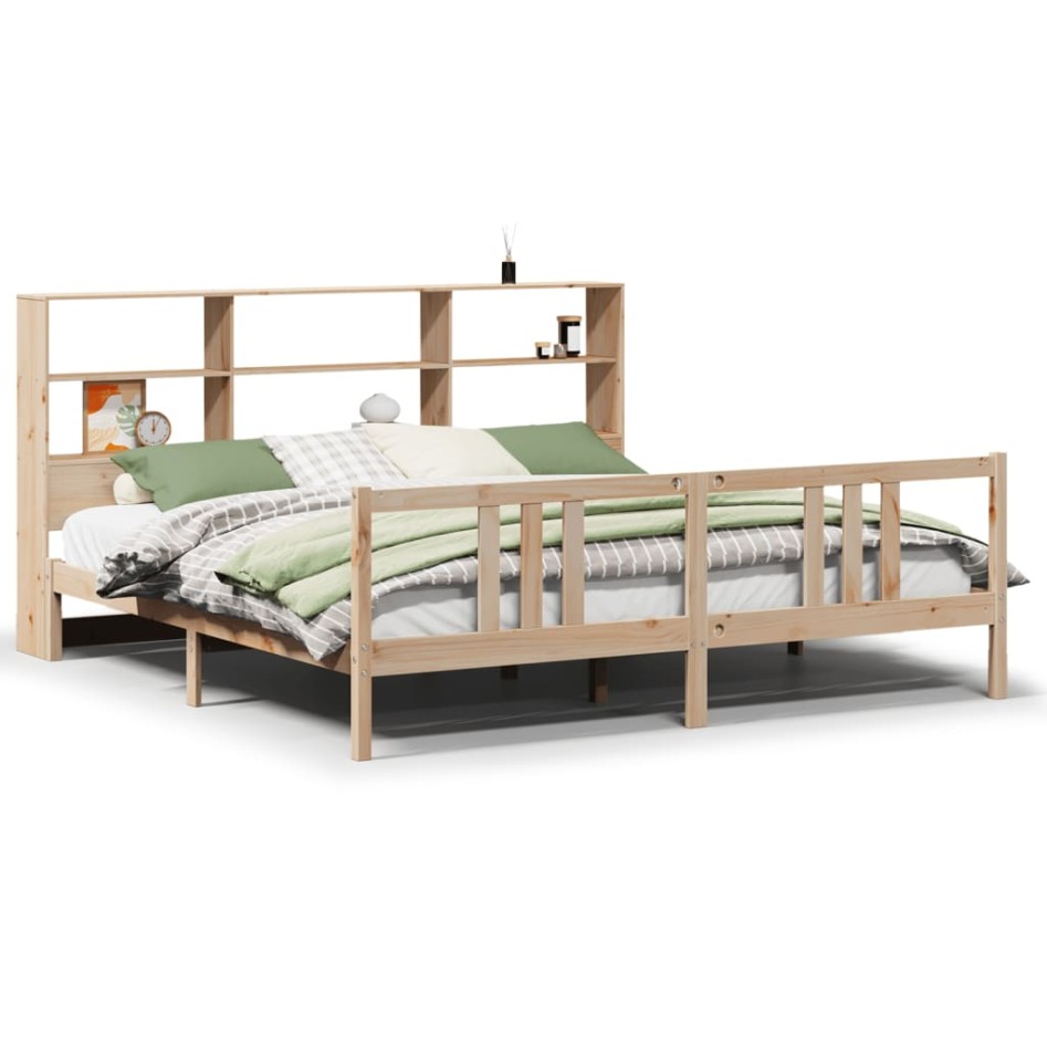 Cama con estantería sin colchón madera maciza de pino