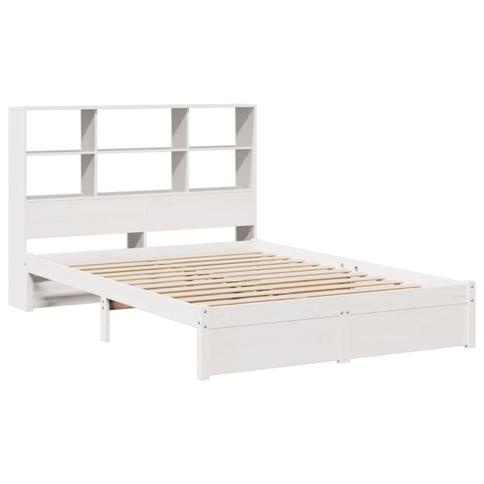 Cama con estantería sin colchón madera maciza blanca 150x200