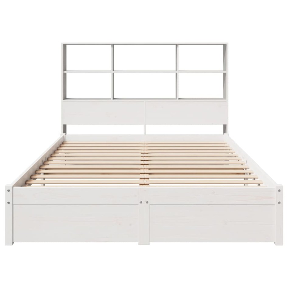 Cama con estantería sin colchón madera maciza blanca 150x200